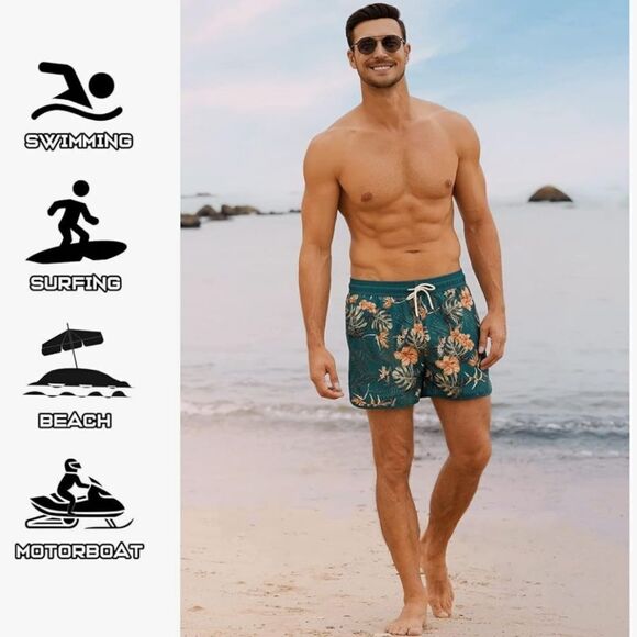NWT Men's Lined Swim Trunks Pockets Tropical Print - Picture 5 of 6